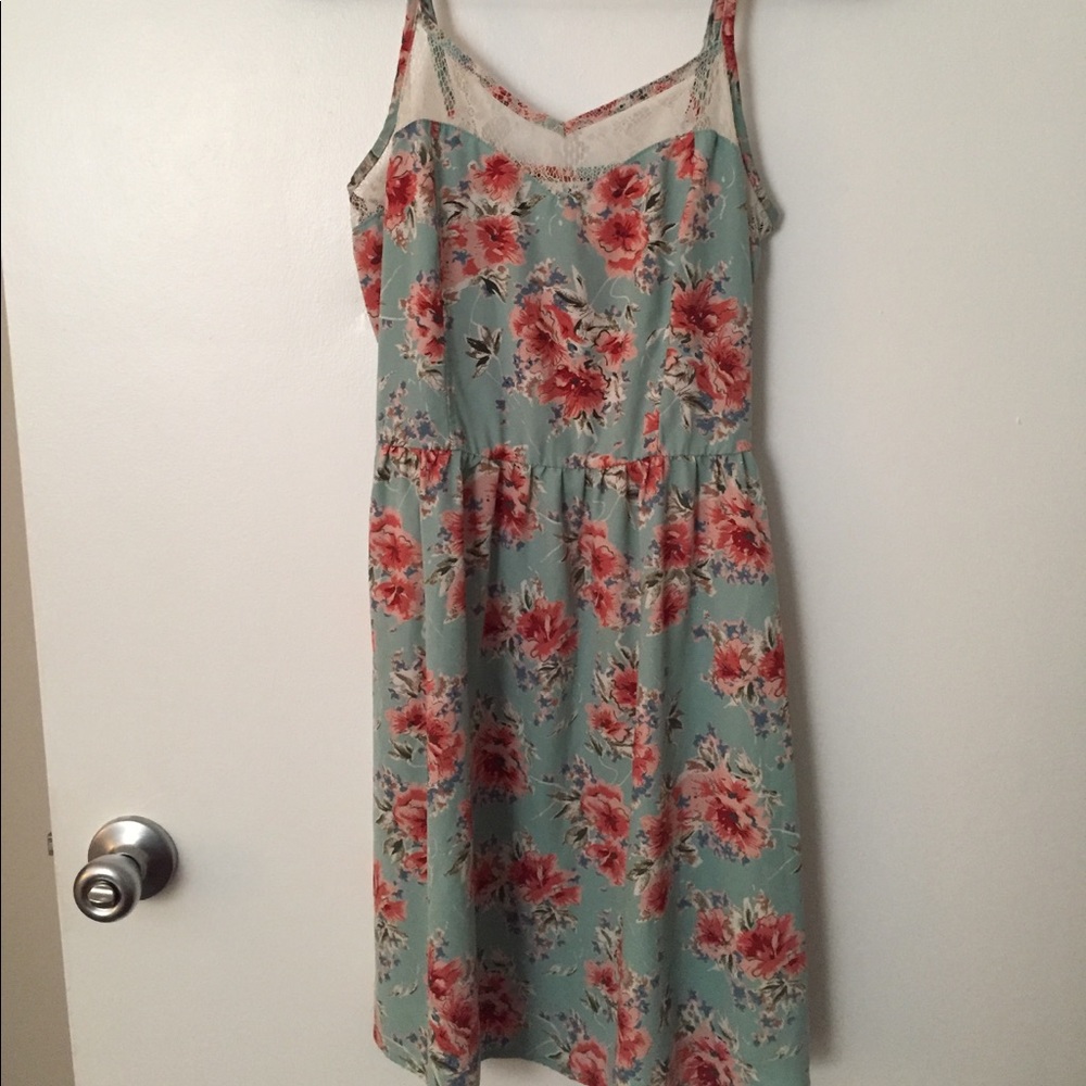 Light blue green with pink flowers dress
